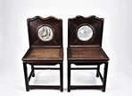 A PAIR OF HARDWOOD CHAIR INSET WITH MARBLE