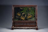 A ROSEWOOD JADE EMBELLISHED 'CRAB' TABLE SCREEN