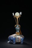 A CLOISONNE ENAMELED AND LAPIS LAZULI ELEPHANT