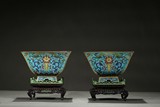 A PAIR OF CLOISONNE ENAMEL 'SHOU' BOWLS