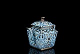 A SILVER CLOISONNE ENAMEL 'LOTUS' TEAPOT