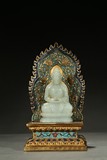 A WHITE JADE AMITABHA W/ CLOISONNE ENAMEL STAND