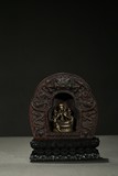 AN AGARWOOD CARVED SHRINE W/ COPPER ALLOY TARA