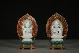 PAIR OF ENAMELLED GOLD GEMS INLAID WHITE JADE DEITIES