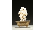 A WHITE JADE SCHOLAR'S ROCK W/ GILT-BRONZE JARDINIERE