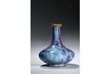 A FLAMBE GLAZED LONG NECK VASE 