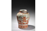 A LARGE AND RARE WUCAI 'DRAGON AND PHOENIX' JAR