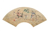 JIAO BINZHEN: COLOR AND INK 'ZHONGKUI' FAN PAINTING