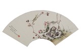 LI QIUJUN: COLOR AND INK 'FLOWERS' FAN PAINTING