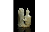 A WHITE JADE LEAPING CARP VASE GROUP