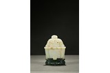 A WHITE JADE COVERED CENSER WITH STAND