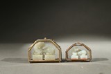 A SET OF TWO WHITE JADE SEALS WITH GLASS BOXES