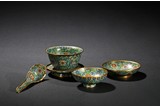 A SET OF CLOISONNE ENAMEL BOWL AND UTENSILS