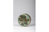 A SMALL CLOISONNE ENAMEL 'MELON' CIRCULAR COVER BOX