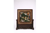 A LARGE HONGMU GREEN JADE AND GEMS INLAID TABLE SCREEN