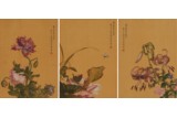 CHEN QIHU: THREE ‘FLOWERS’ COLOR AND INK ON SILK PAINTINGS