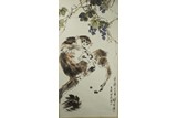 WANG XUETAO: COLOR AND INK ON PAPER 'MONKEYS' PAINTING