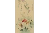 SONG MEILING: COLOR AND INK ON PAPER ‘GOLDFISH’ PAINTING