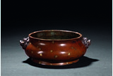 A BRONZE GOLD-SPLASHED CENSER