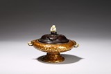 A BRONZE GILT-SPLASHED CENSER AND COVER