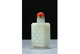 A WHITE JADE FACETED CARVED SNUFF BOTTLE