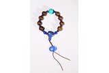 AN AGARWOOD TURQUOISE LAPIS LAZULI BEAD ROSARY BRACELET