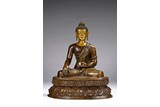 A VERY LARGE TIBETAN COPPER ALLOY FIGURE OF SHAKYAMUNI