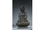 A LARGE BRONZE CAST FIGURE OF SHAKYAMUNI ON LOTUS THRONE