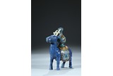 A LAPIS LAZULI CARVED DEER SUPPORTING CLOISONNE VASE