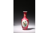 A RED GLAZE MEDALLION VASE