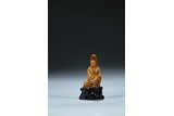 A SHOUSHAN SOAPSTONE CARVED GUANYIN FIGURE