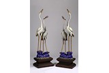 A PAIR OF LARGE CLOISONNE ENAMEL STANDING CRANE GROUPS