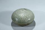 A CELADON JADE CARVED 'SHOU' COVER BOX