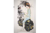 LIN YONG: COLOR AND INK ON PAPER 'LADY' PAINTING