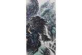 LI XIONGCAI: COLOR AND INK ON PAPER 'LANDSCAPE' PAINTING