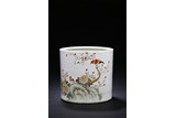 A QIANJIANG 'FLOWER AND BIRD' BRUSH POT