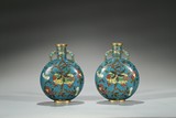 PAIR OF SMALL GILT-BRONZE CLOISONNE ENAMEL MOONFLASKS
