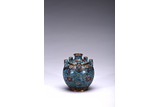 A CLOISONNE ENAMEL 'LOTUS' SIX-NECK VASE