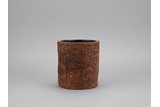 AN AGARWOOD CARVED 'RIVERSCAPE' BRUSHPOT