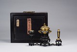 A PARCEL-GILT BRONZE INCENSE BURNER SET