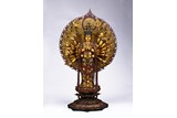 A LARGE WOOD GILT LACQUERED FIGURE OF AVALOKITESVARA