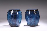 A PAIR OF YIXING ROBIN'S EGG GLAZE GARDEN SEATS
