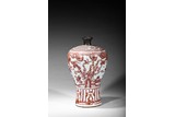 AN UNDERGLAZE RED 'GARDEN SCENE' MEIPING VASE