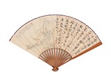 COLOR AND INK ON PAPER FAN PAINTING AND CALLIGRAPHY