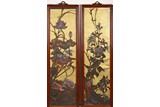 A PAIR OF HARDWOOD INLAID 'LOTUS AND CHRYSANTHEMUM' PANELS