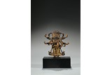 A GILT BRONZE FIGURE OF SIX-ARMED MAHAKALA