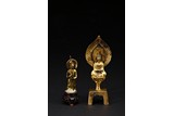 A GROUP OF TWO SMALL GILT BRONZE BODHISATTVA