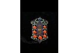 A SILVER FILIGREE AND TURQUOISE CORAL INLAID 'JIE' PENDANT