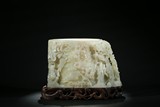 A LARGE JADE CARVED BRUSHPOT