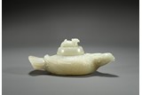 A WHITE JADE PHOENIX-FORM WATER POT AND COVER